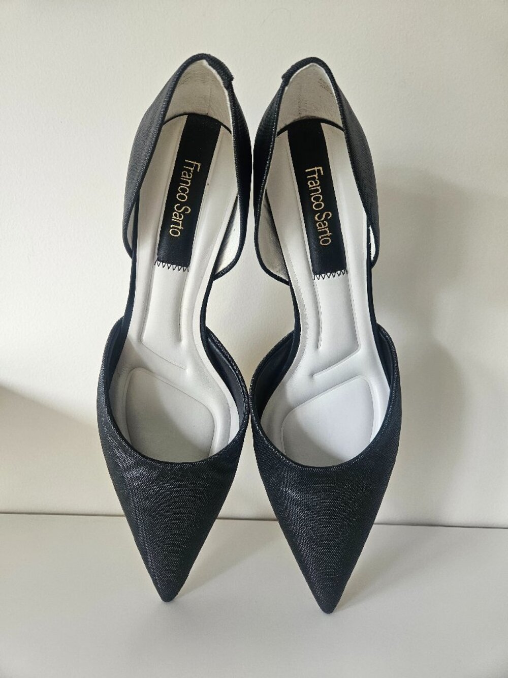 Franco Sarto Black Textured Fabric Pointed Toe D’Orsay Heels, Size 7.5